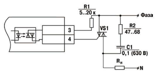 Схема подключения силового симистора к ВУ типа С