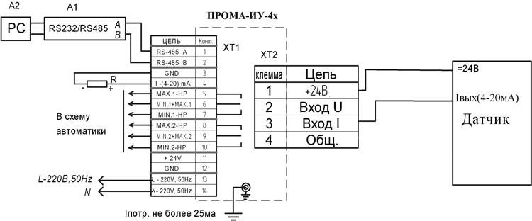 Схема внешних подключений ПРОМА-ИУ