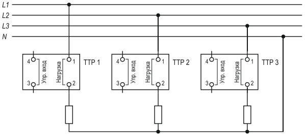 Трехфазная нагрузка. Схема подключения «звезда с нейтралью».PNG