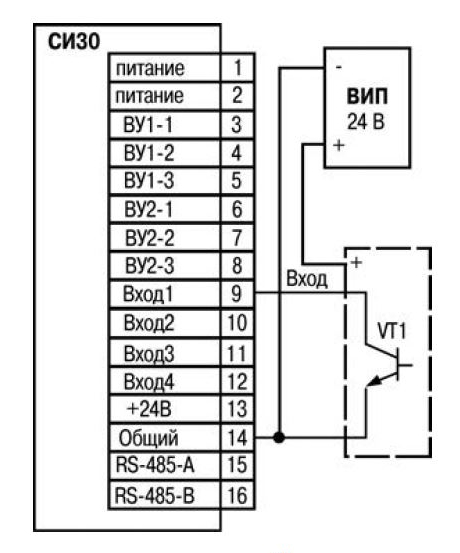 Подключение датчиков, имеющих на выходе транзистор n-p-n типа с открытым коллекторным входом пассивный датчик